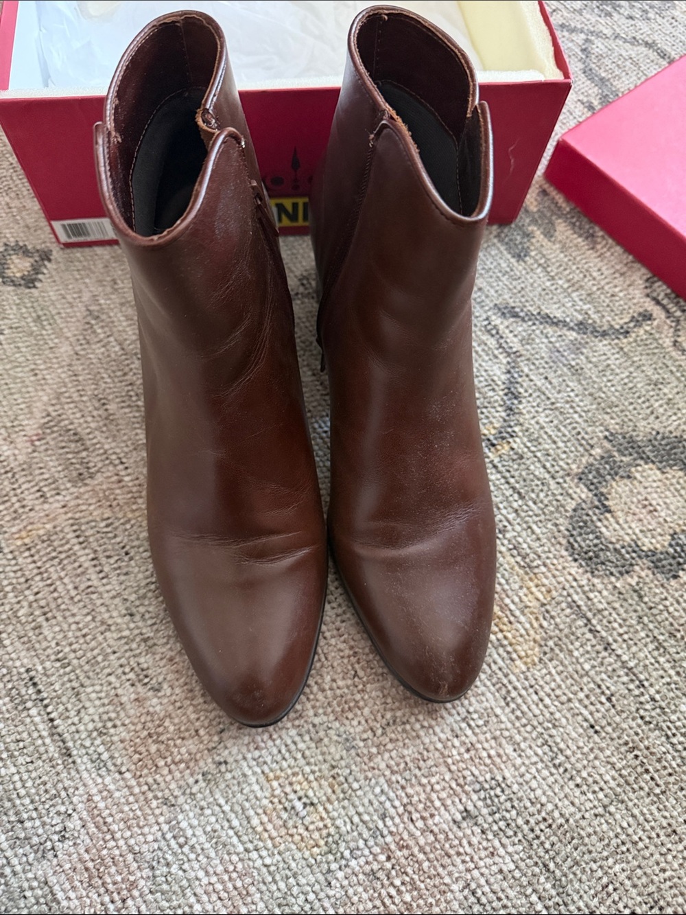 Vaneli Brown Leather Pointed Toe Ankle Booties